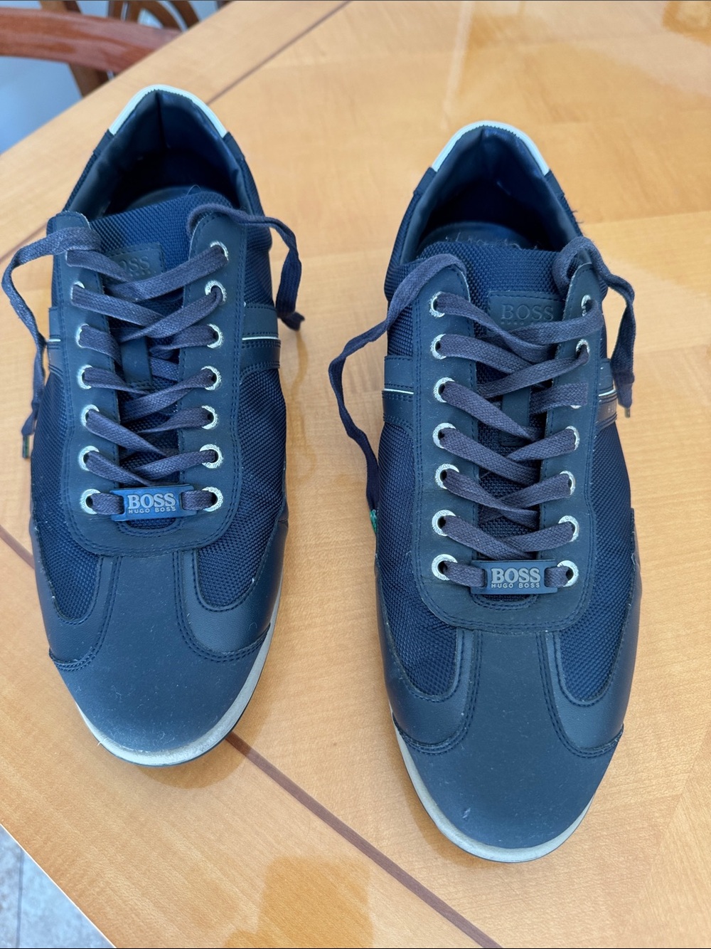 BOSS Men's Navy and White Lace-Up Sneakers size46